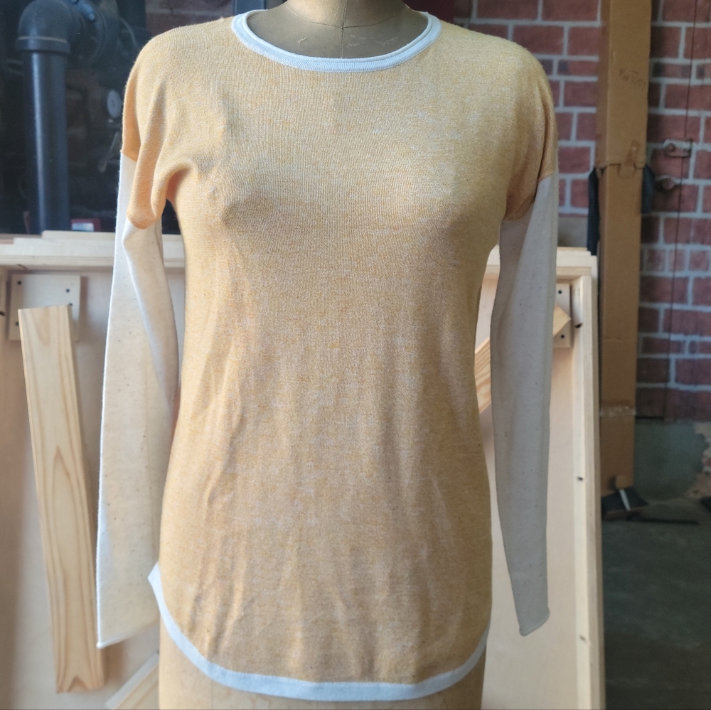 Smartwool Shadow Pine Colorblock Crew Sweater Small Honey Gold Natural Layer New